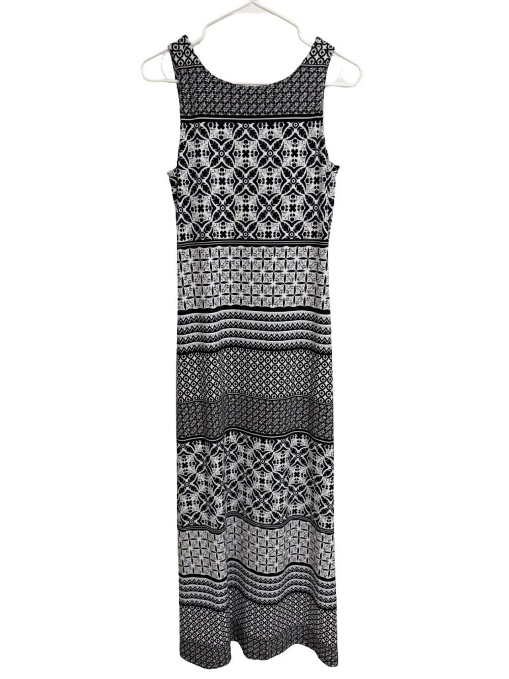 Tommy Bahama Maxi Dress XS Black White Geometric Print Liquid Knit Slinky Scoop - Picture 2 of 7